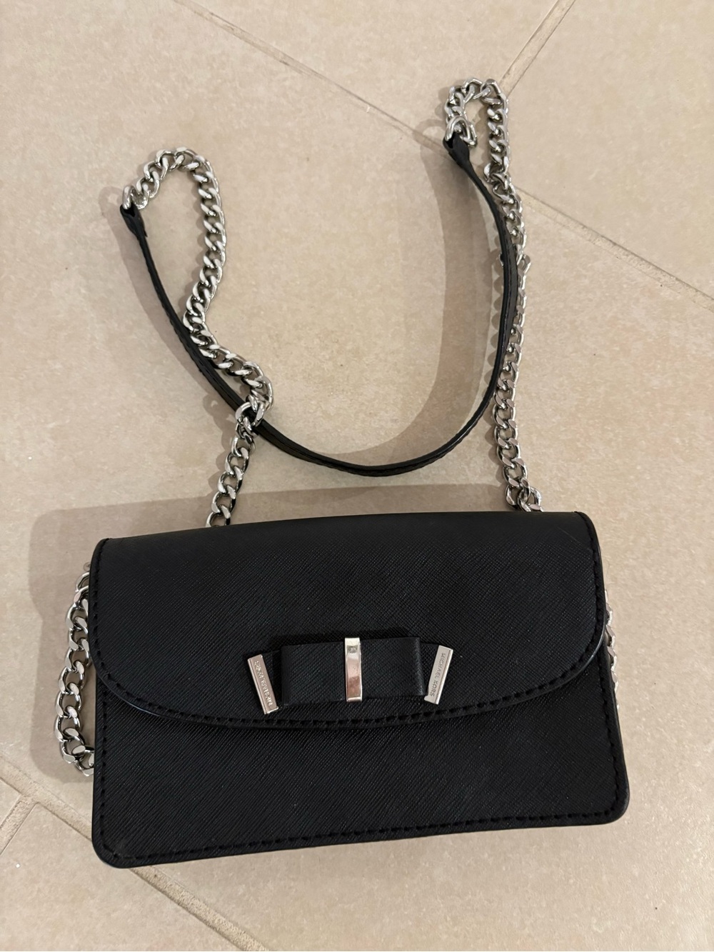 Michael Kors Kiera Bow Crossbody Bag Saffiano Leather Chain Strap Silver
